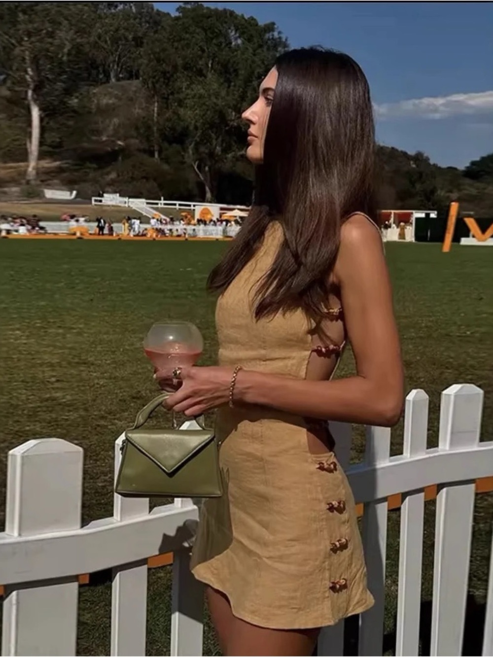 Sleeveless Tan Mini Dress with Side Beaded Cutouts